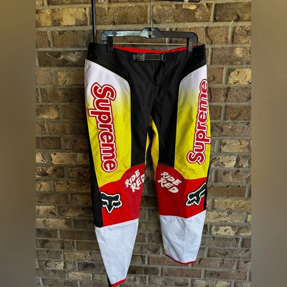 Supreme x Fox Racing Moto Pants Size L Ride Red Black Yellow Authentic